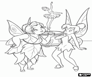 Tinker Bell and Fairy Mary talking about the music box with the dancer coloring page