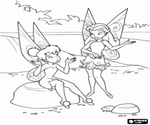 Tinker Bell and Rosetta speaking on the riverbank coloring page