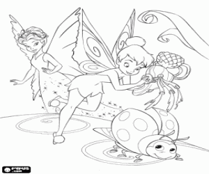 Tinker Bell working on a new invention under the eye of Queen Clarion coloring page