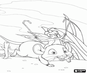 Tinkerbell riding her friend the mouse coloring page