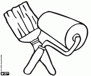Tools of a walls painter - Brush and roller coloring page