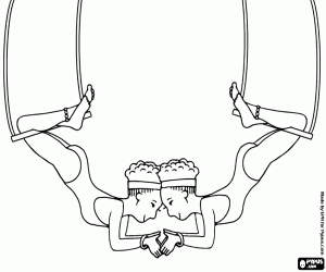 Trapeze artists in acrobatics on the trapeze coloring page