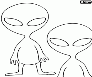 Two aliens with large head and large eyes coloring page