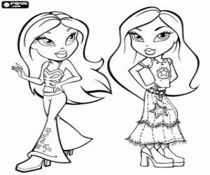 Two Bratz girls with their summer models hippy style coloring page