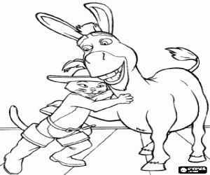 Two great friends, Puss in Boots and Donkey coloring page