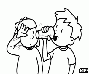 Two heated children drinking a refreshing glass of water coloring page