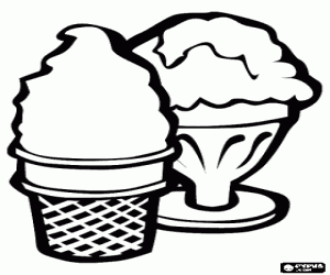 Two ice cream, one in a cup and the other in a glass cup coloring page