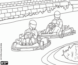 Two karts racing at full speed coloring page