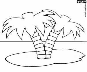 Two lonely palm trees in a small desert island coloring page
