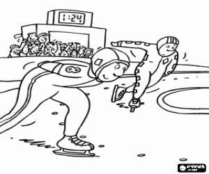 Two skaters in a speed skating race coloring page