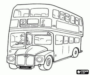 Typical urban double-decker bus in London, England coloring page