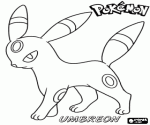 Umbreon, Dark type Pokemon, an evolution of Eevee coloring page