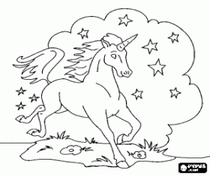 Unicorn - Young horse with a spiral horn coloring page