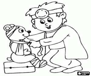 Veterinarian or a doctor for animals healing a little bear coloring page