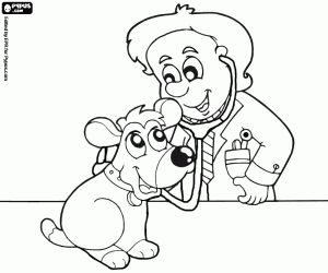Veterinary doing a scan to a puppy coloring page