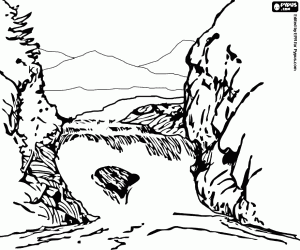 View of a river that goes to a waterfall coloring page