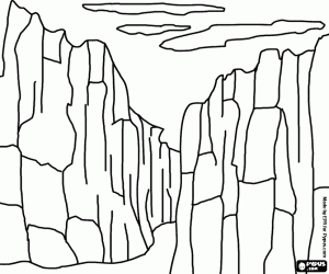 View of a rocky canyon or gorge with steep vertical walls coloring page