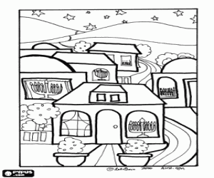 View of a village during the jewish celebration of Hanukkah or Chanukah, the Festival of Lights coloring page