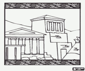 View of the temples of a Greek city coloring page