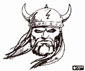 Viking face with mustache and beard and a helmet with horns coloring page