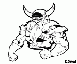 Viking with a long beard and with his helmet with horns coloring page