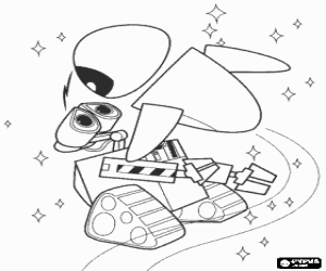 Wall-E and Eve in outer space coloring page
