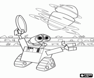 Wall-e with Eve turning on itself coloring page