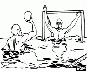 Waterpolo - Player ready to shot in front of the goalkeeper coloring page
