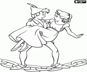 Wendy in the arms of Peter Pan coloring page
