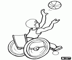 Wheelchair basketball player throwing the ball to the basket coloring page