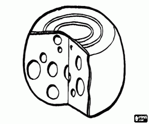 Whole piece opened of cheese type gruyer or emmentaler coloring page