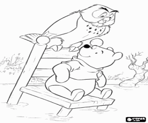 Winnie The Pooh and Owl in a chair in the middle of the pond coloring page