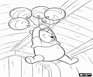 Winnie The Pooh hung some balloons in the birthday party coloring page