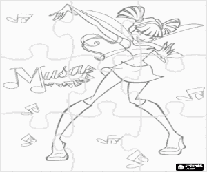 Winx Club puzzle, Musa, Fairy of the music and sound coloring page