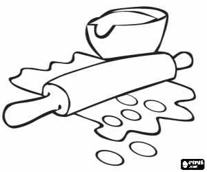 Wooden rolling pin to roll the dough coloring page