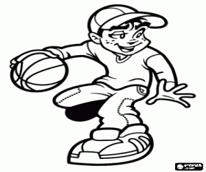 Young boy dribbling, bouncing the ball coloring page