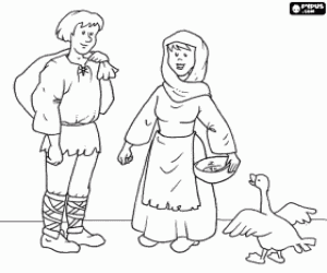 Young farmers living under the protection of a feudal lord coloring page