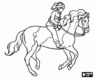 Young rider riding, girl on horse coloring page