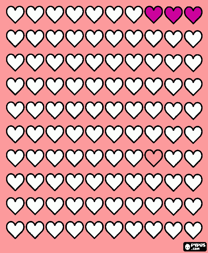 100 Hearts coloring page