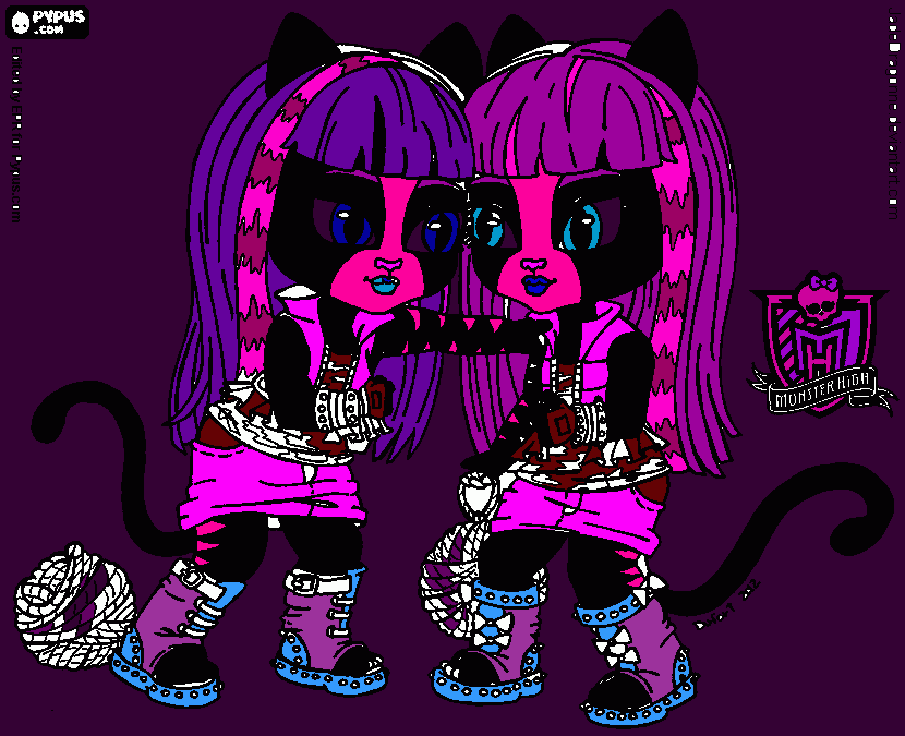 2 babby cats tacking. coloring page