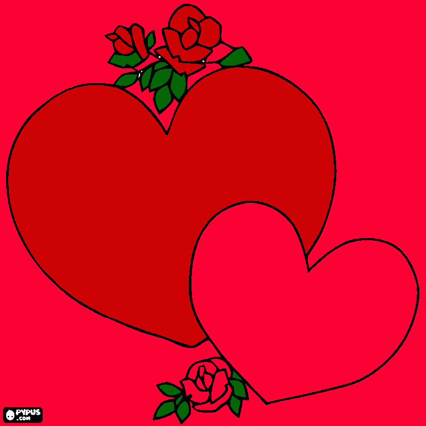 2 hearts and two roses  coloring page