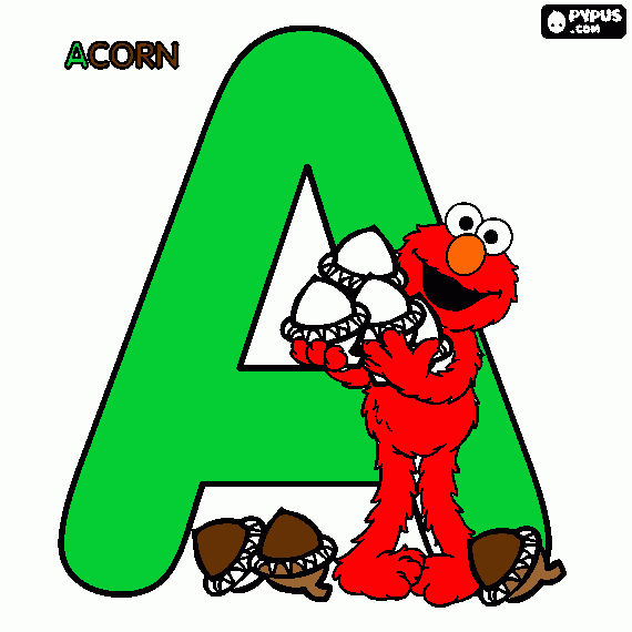 A is for Acorn coloring page
