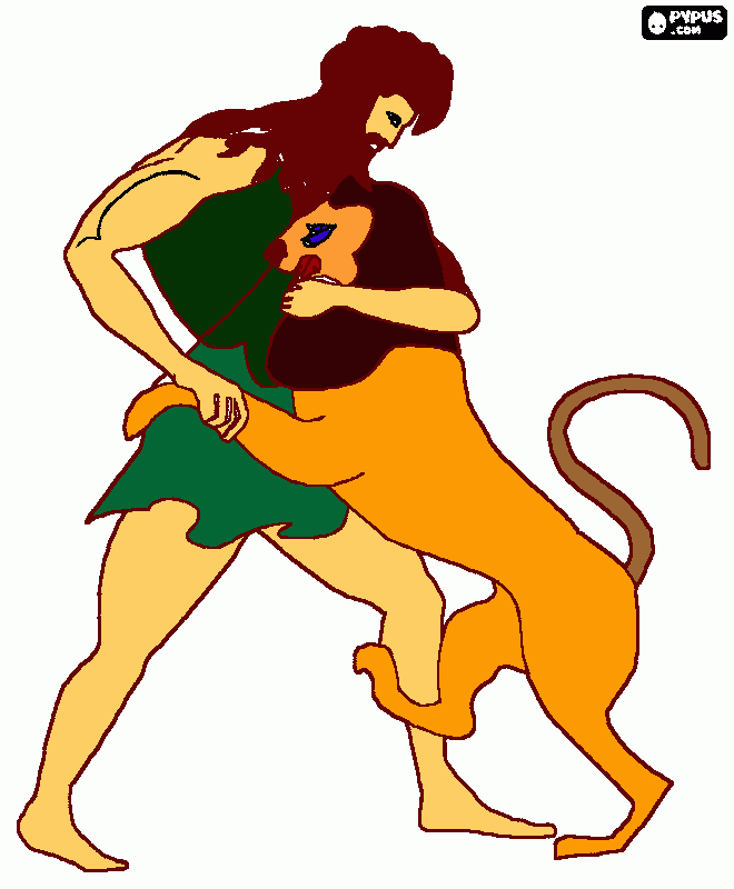 A lion attacking this dude. coloring page