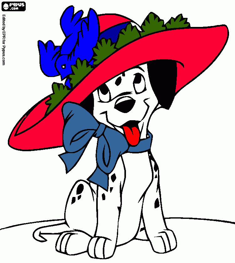 a puppy in a nice hat coloring page