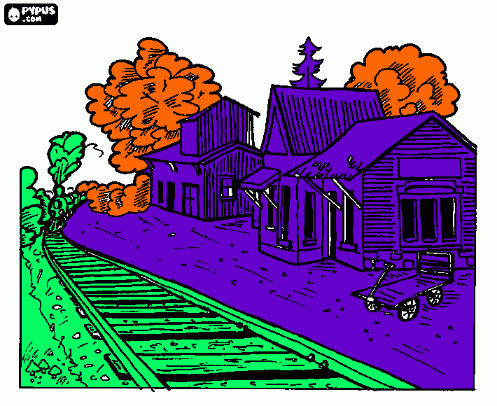 a train station in the old west coloring page