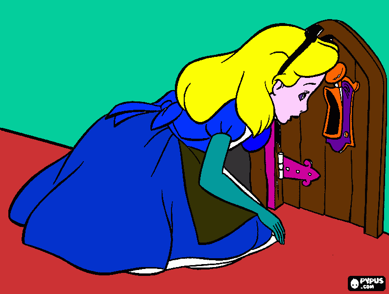 Alice in wonderland, Alice going the door coloring page