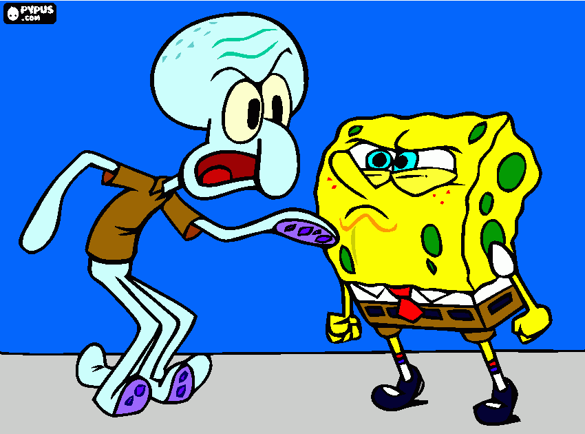 An anger between SpongeBob and Squidward coloring page