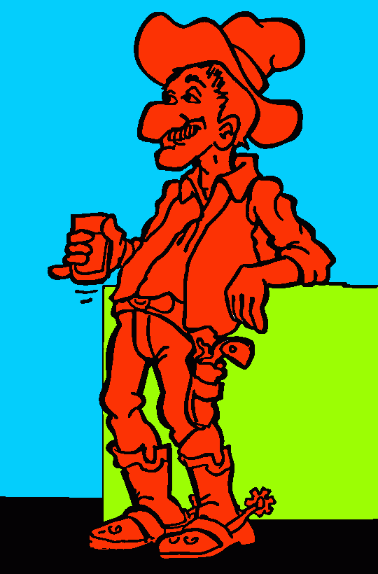 An old cowboy is drinking a whiskey in the Saloon coloring page