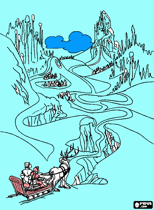 ana, kristof, spein and olaf are walking to elsas ice castle coloring page