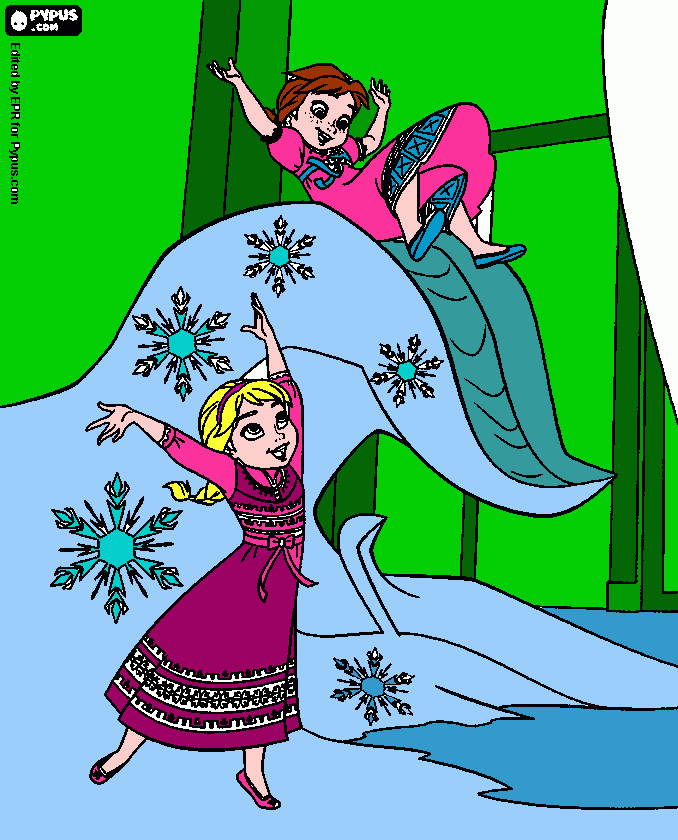 anna and elsa as kids coloring page